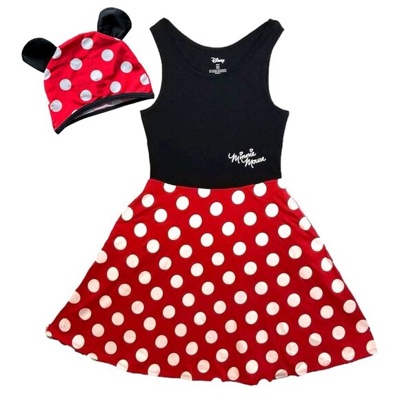Disney XL Minnie Mouse Dress and Hat Vacation Family Polka Dots Black Red - Picture 1 of 7